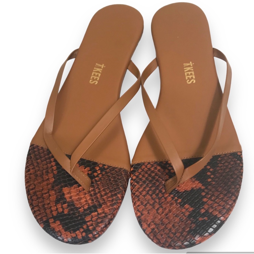 TKEES French Tips Thong Minimalist Sandals Leather Flip Flop Neutral Snake Print